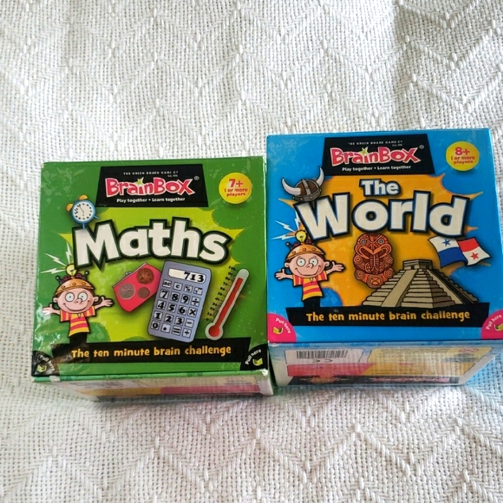 2 x BrainBox UK Maths Age 7+ and The World Age 8+ Educational Memory Games